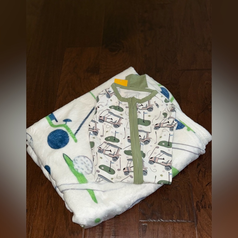 Golf Themed Baby Boy Outfit & Blanket Gift Set